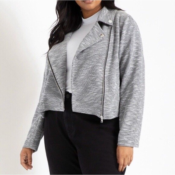 Eloquii Jacket Size 14/16 Soft Gray Knit Moto Full Zip Asymmetrical - Picture 1 of 10